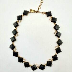 J. Crew Black Square Cabochon Crystal Rhinestone Gold-tone Collar Necklace 16”